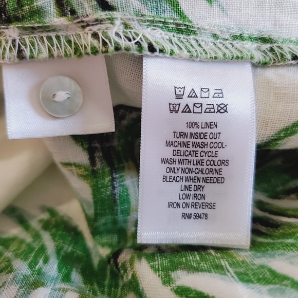 2525 * Tahari 100% Linen Tropical Palm Print Mini Dress Green White Size S - Picture 4 of 8
